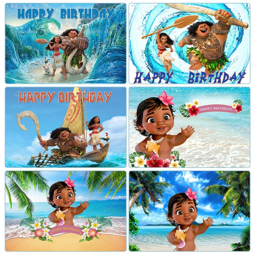 Baby Clothing Easter - Baby Moana Theme Summer Birthday Backdrop