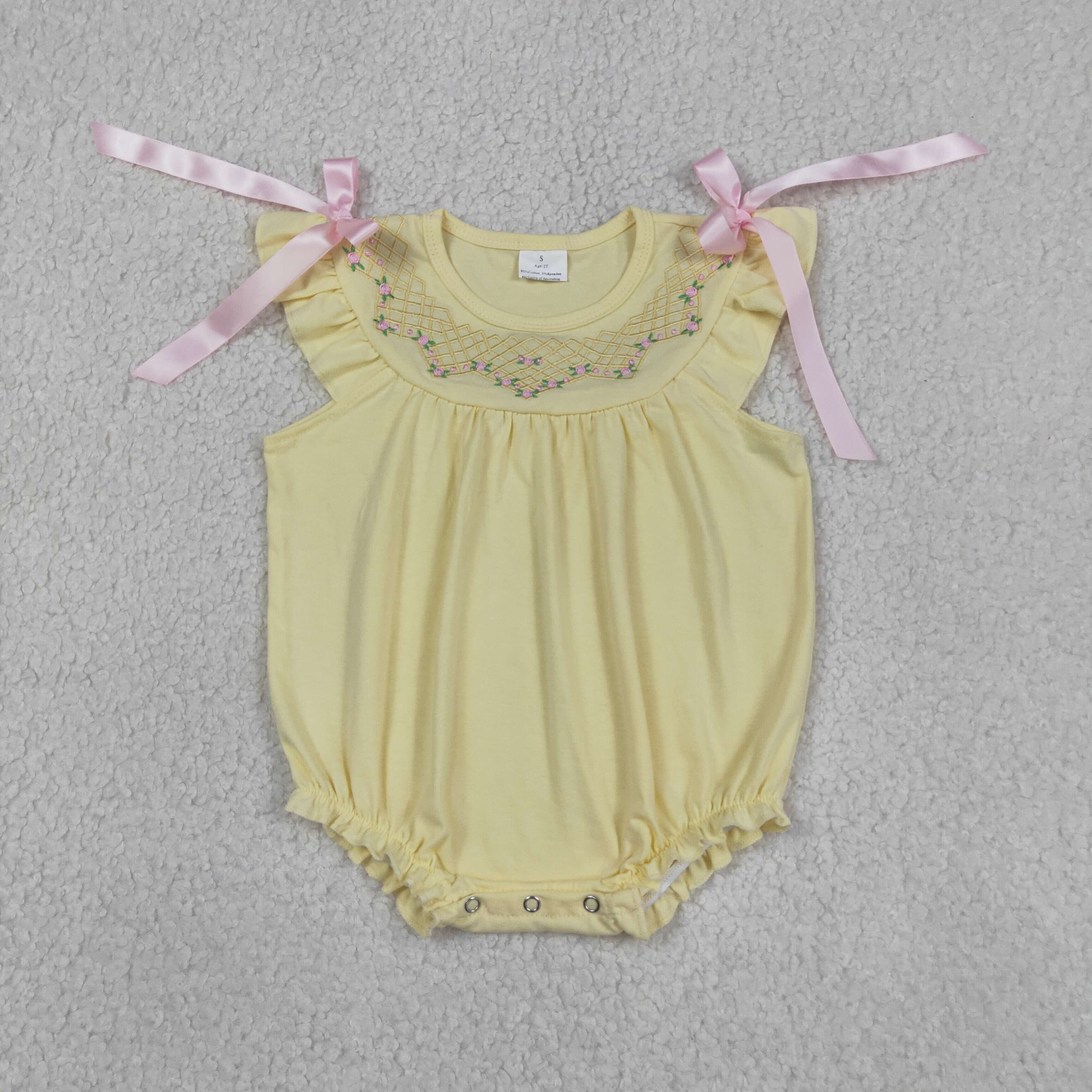 Baby Clothing Yellow - Wholesale Newborn Embroidery Floral Bubble Romper