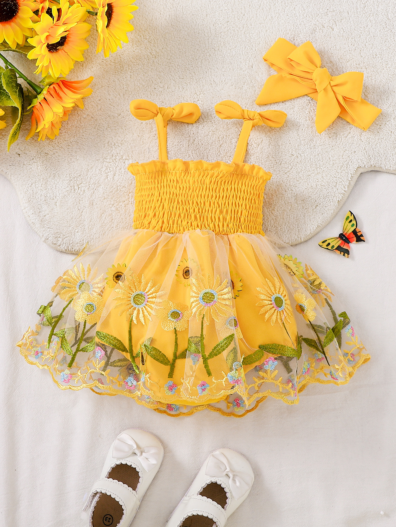 Baby Girl Sunflower Embroidere - Baby Clothing Yellow reseña y precio