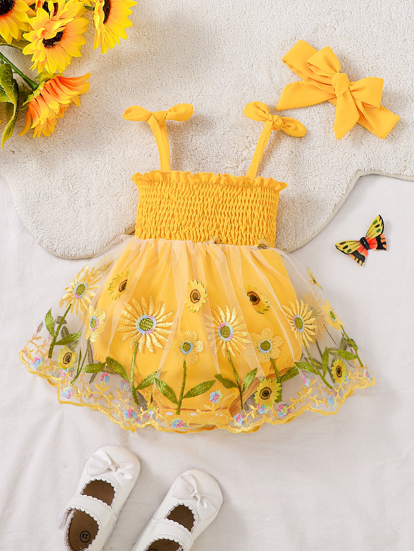 Baby Girl Sunflower Embroidere - Baby Clothing Yellow reseña y precio